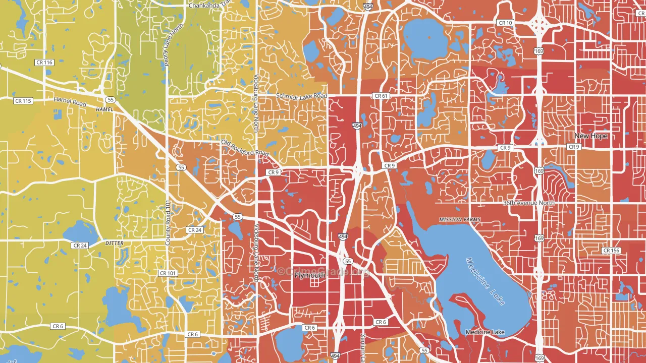 Plymouth, MN Map of Vehicle Theft Rates
