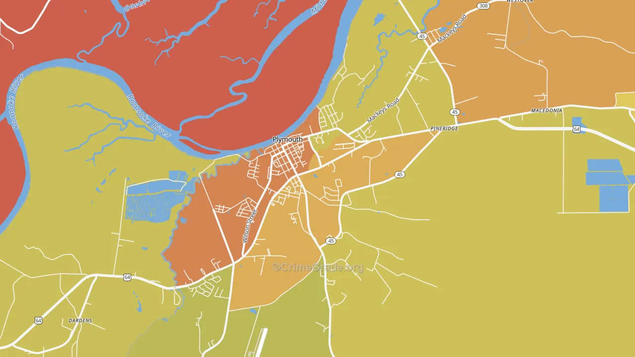 Plymouth, NC Map of Vehicle Theft Rates