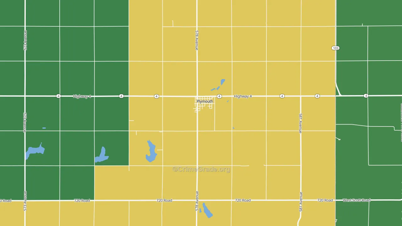 Plymouth, NE Map of Vehicle Theft Rates