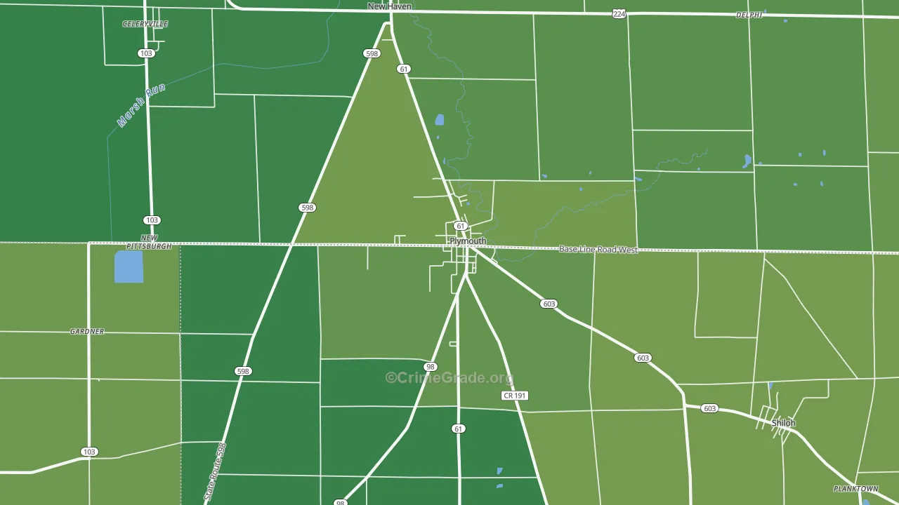 Plymouth, OH Map of Vehicle Theft Rates