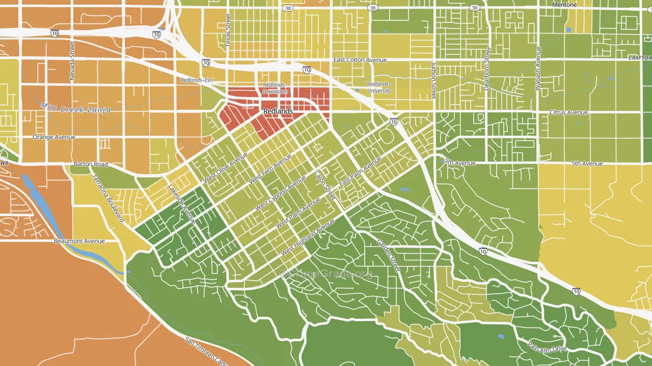 Plymouth Village, Redlands, CA Map of Vehicle Theft Rates
