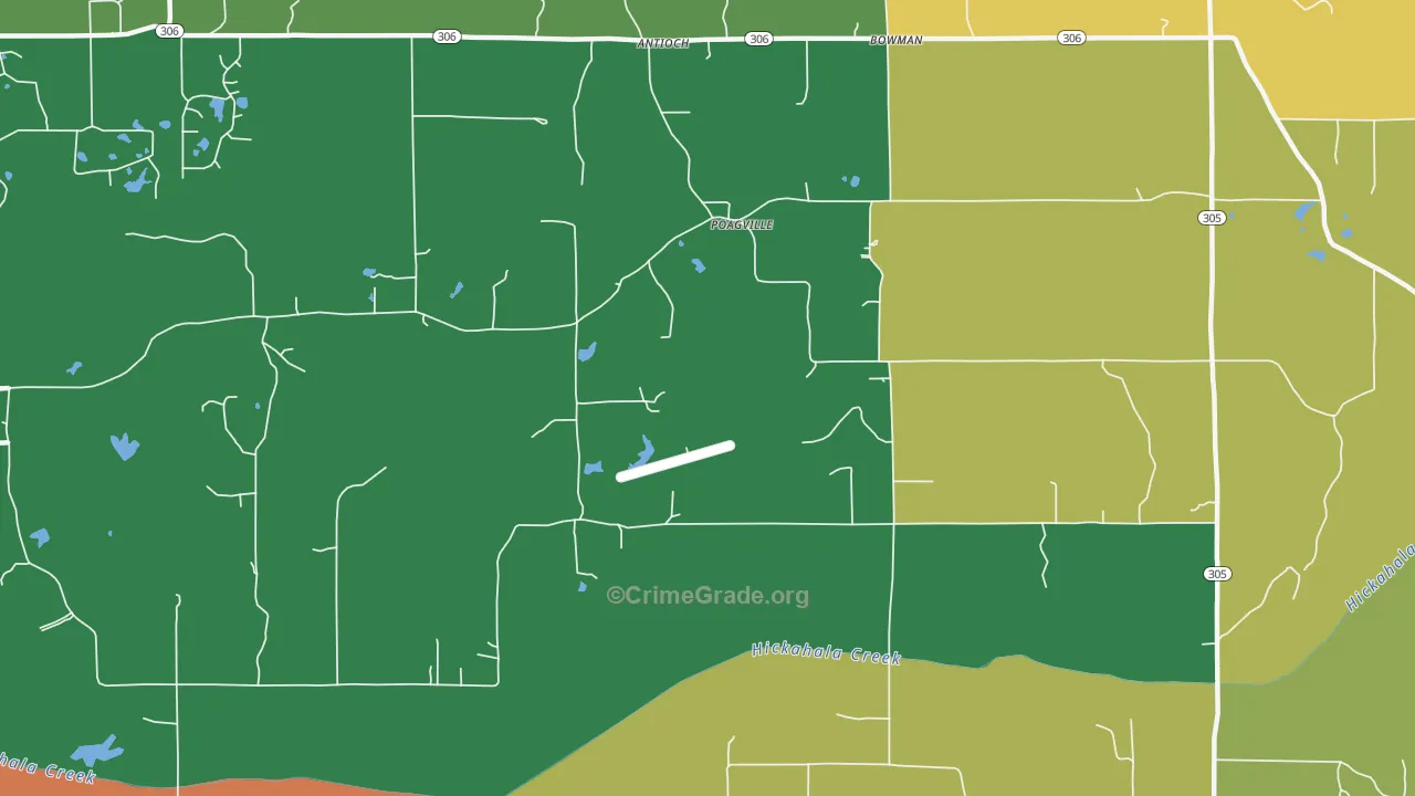Poagville, MS Map of Vehicle Theft Rates