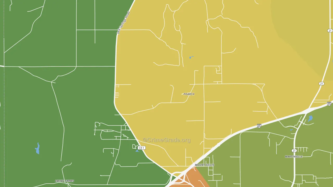 Poarch, AL Map of Vehicle Theft Rates