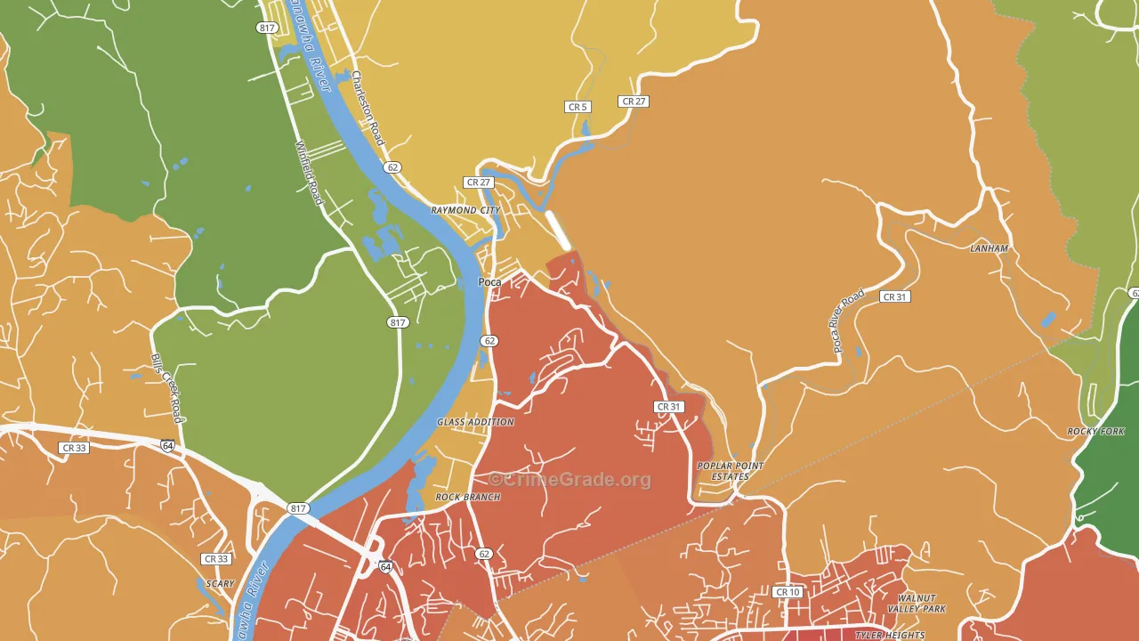 Poca, WV Map of Vehicle Theft Rates