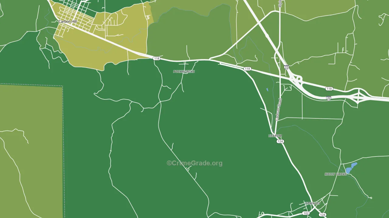 Pocahontas, AL Map of Vehicle Theft Rates