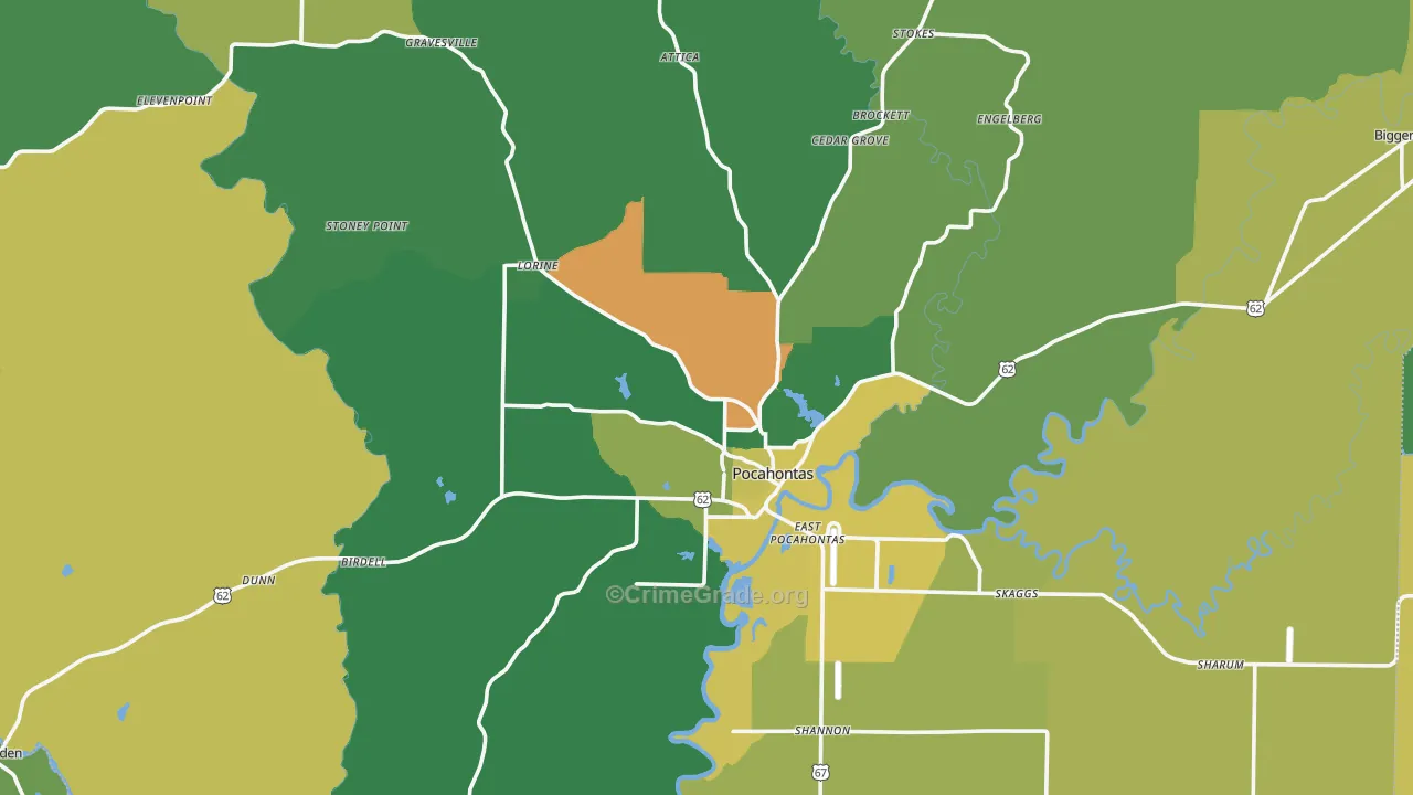 Pocahontas, AR Map of Vehicle Theft Rates