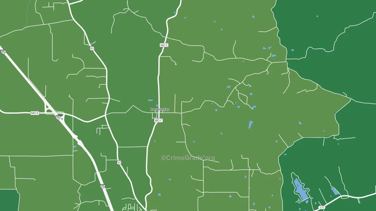 Pocahontas, MO Map of Vehicle Theft Rates
