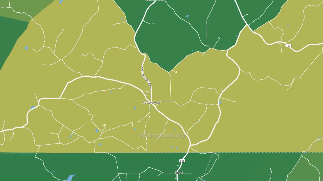 Pocahontas, PA Map of Vehicle Theft Rates