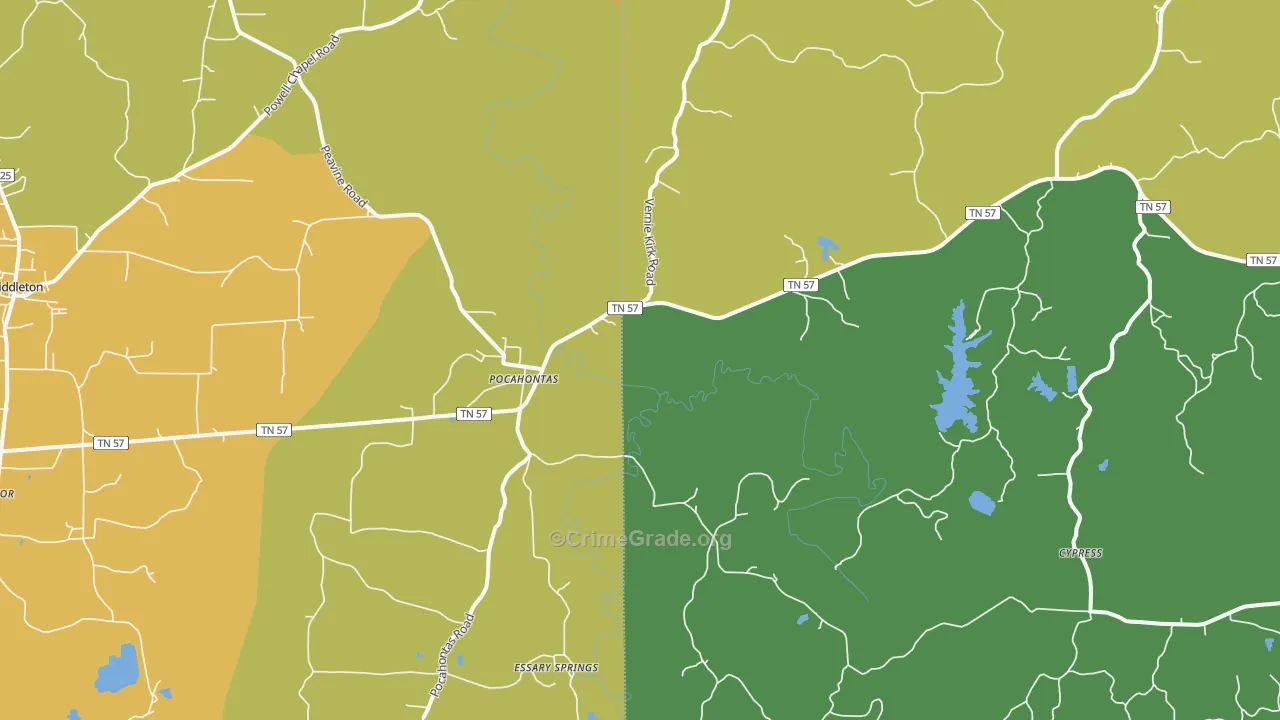 Pocahontas, TN Map of Vehicle Theft Rates