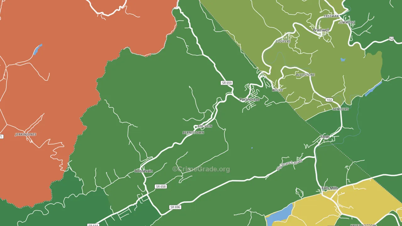 Pocahontas, VA Map of Vehicle Theft Rates