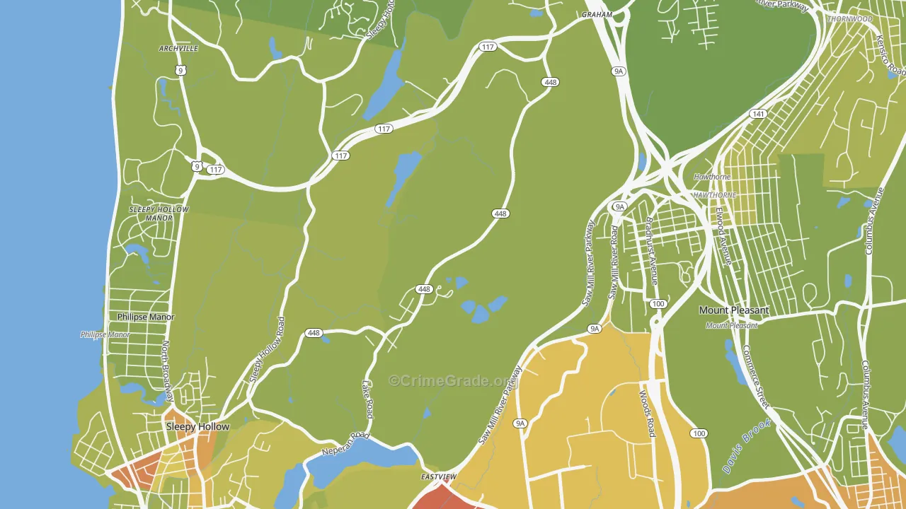 Pocantico Hills, NY Map of Vehicle Theft Rates
