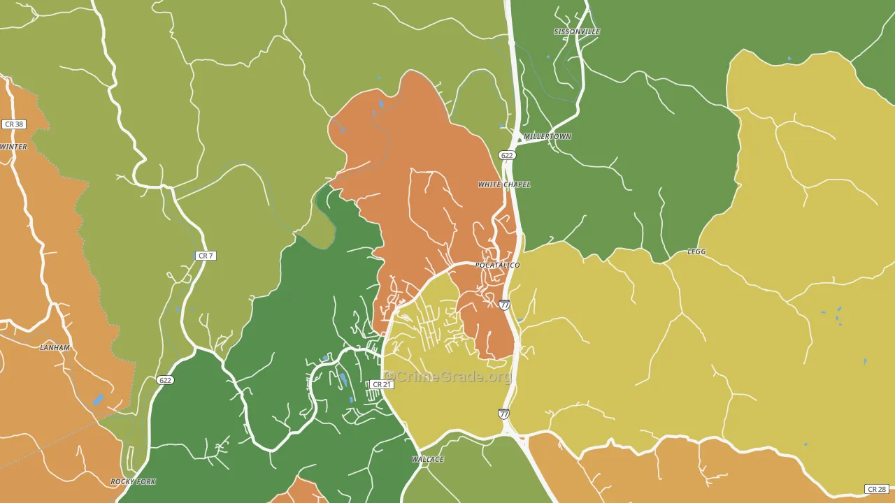 Pocatalico, WV Map of Vehicle Theft Rates
