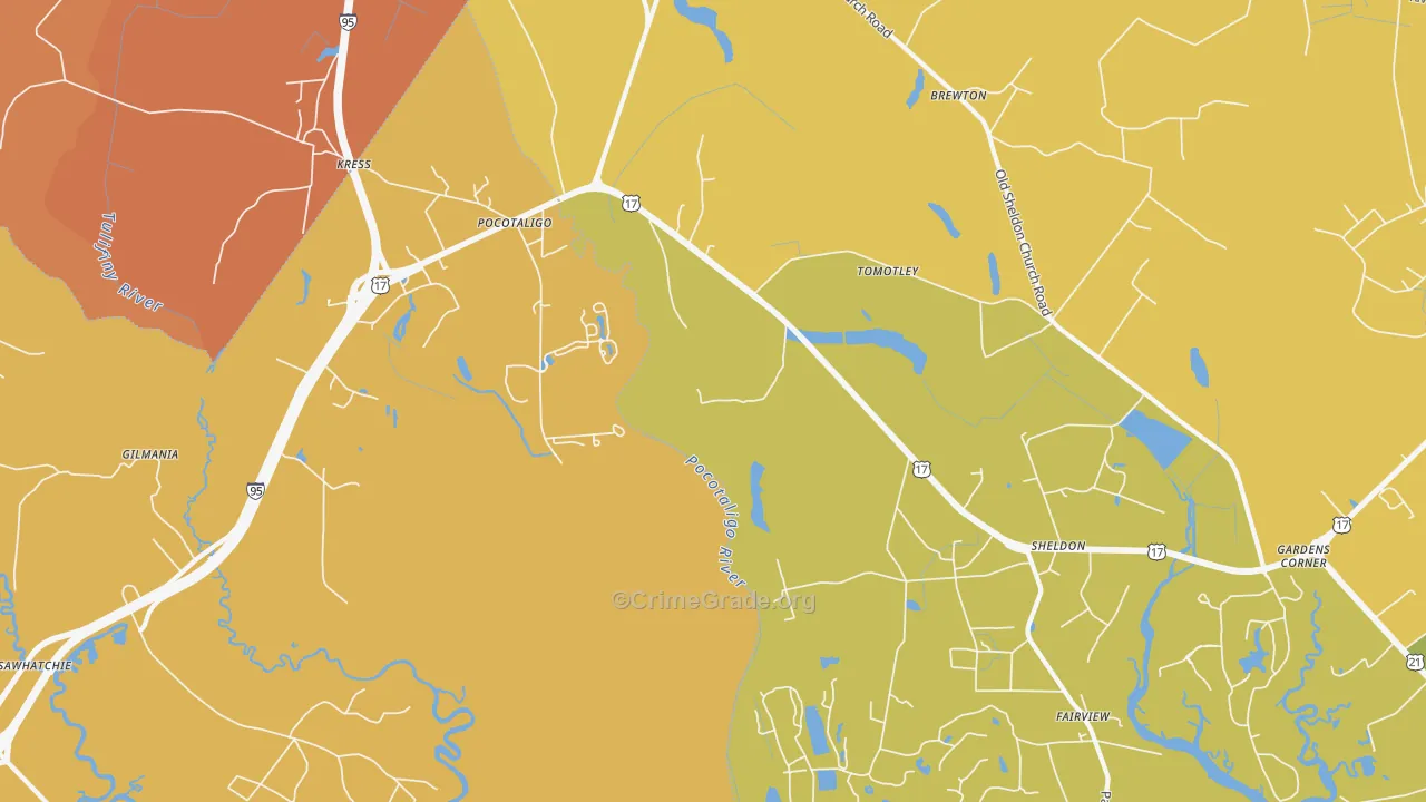 Pocataligo, SC Map of Vehicle Theft Rates