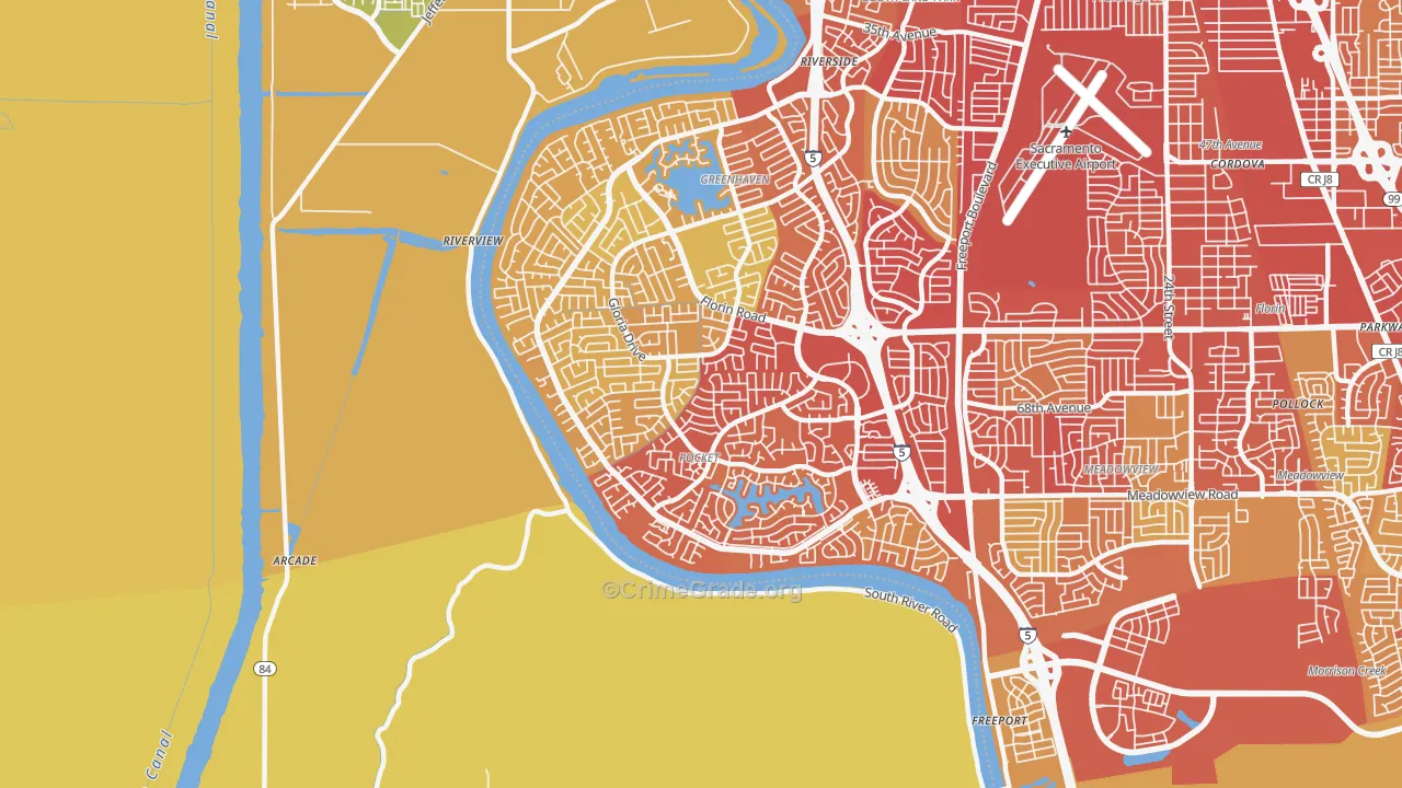 Pocket, Sacramento, CA Map of Vehicle Theft Rates