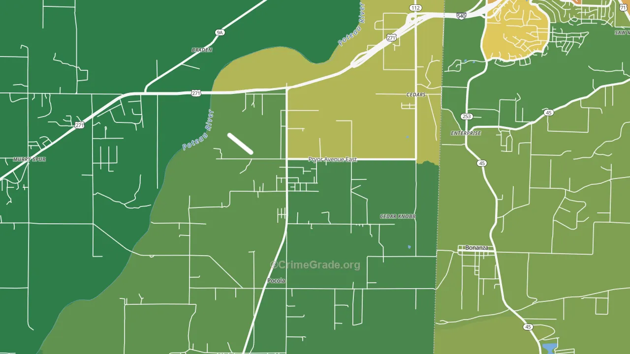Pocola, OK Map of Vehicle Theft Rates