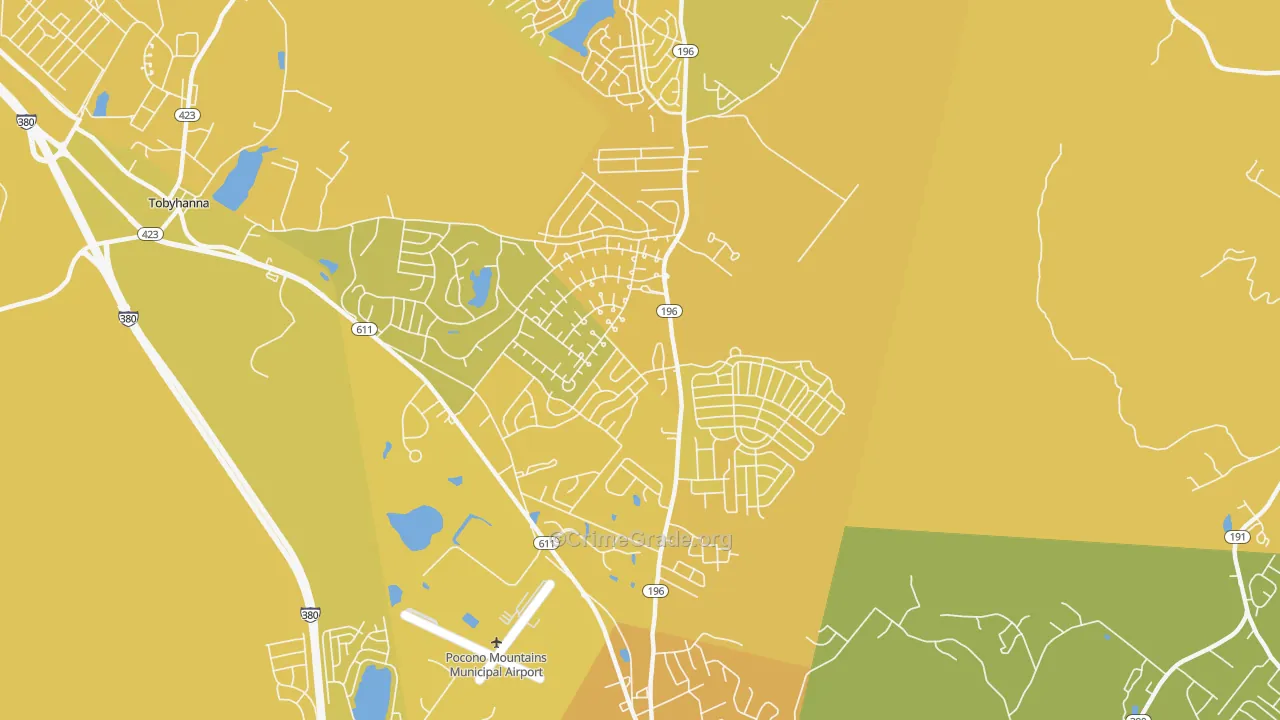Pocono Farms, Tobyhanna, PA Map of Vehicle Theft Rates