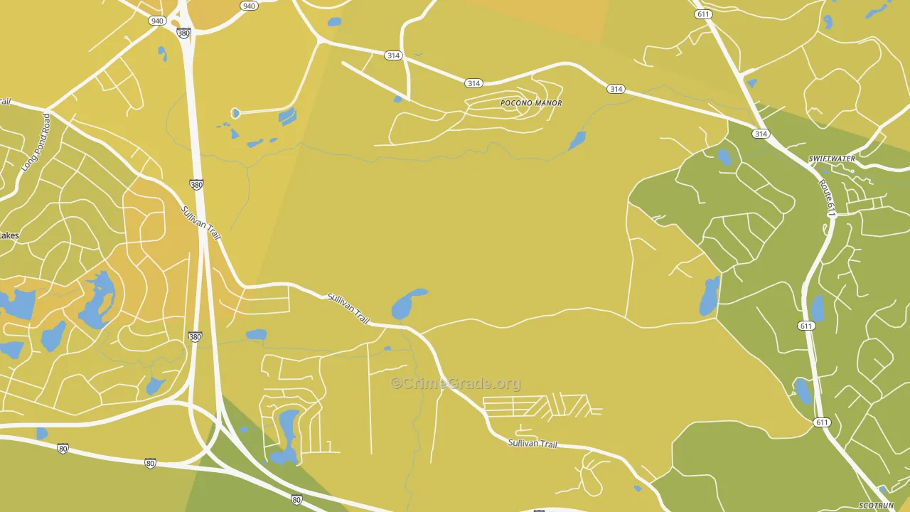 Pocono Manor, PA Map of Vehicle Theft Rates