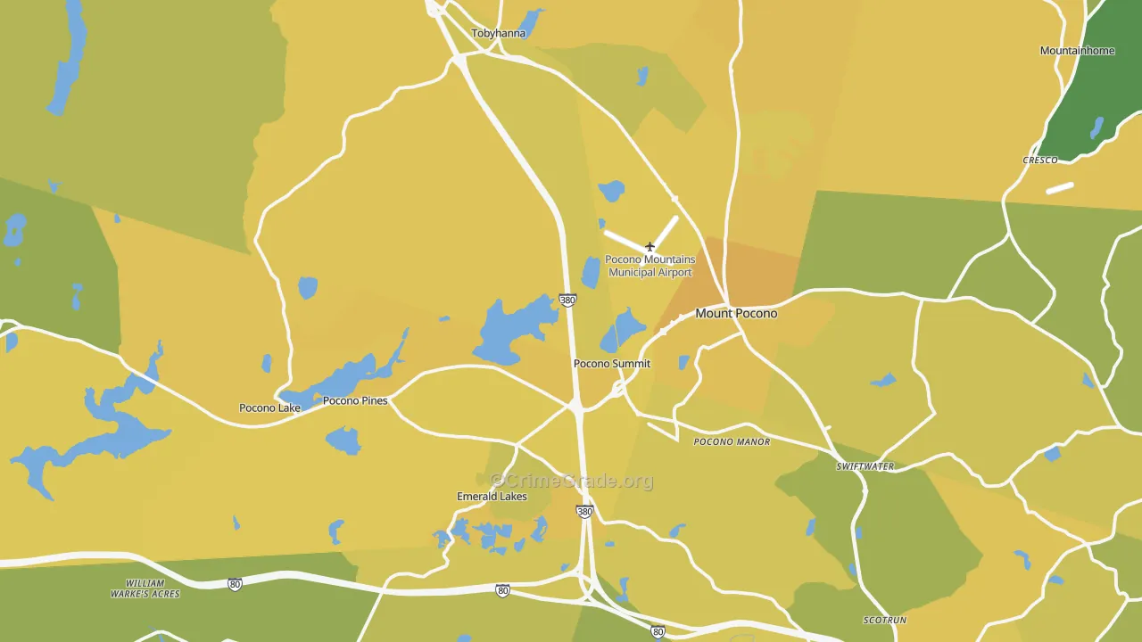 Pocono Summit, PA Map of Vehicle Theft Rates