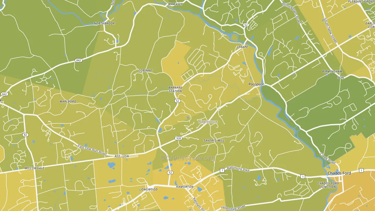 Pocopson, PA Map of Vehicle Theft Rates