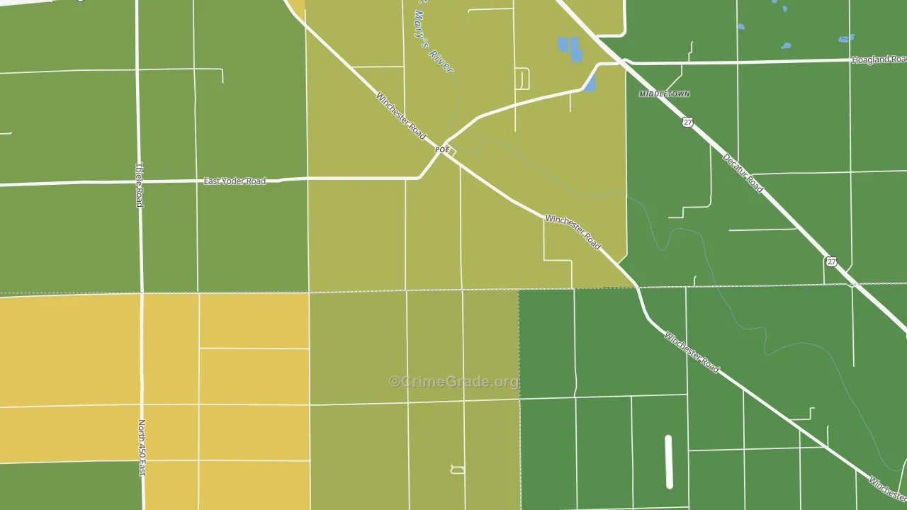 Poe, IN Map of Vehicle Theft Rates