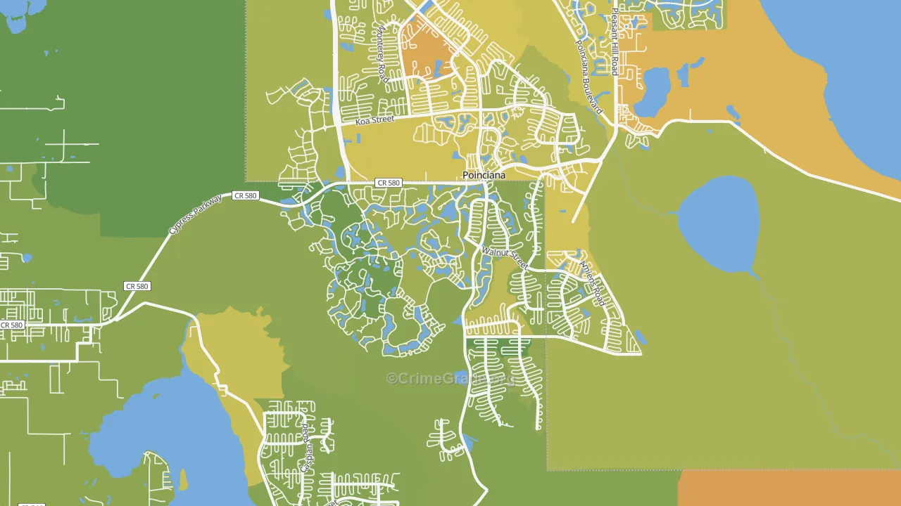 Poinciana, FL Map of Vehicle Theft Rates