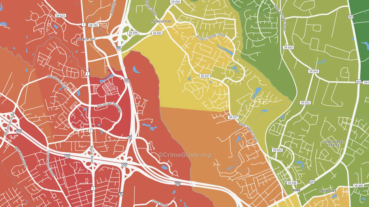 Poindexters, VA Map of Vehicle Theft Rates