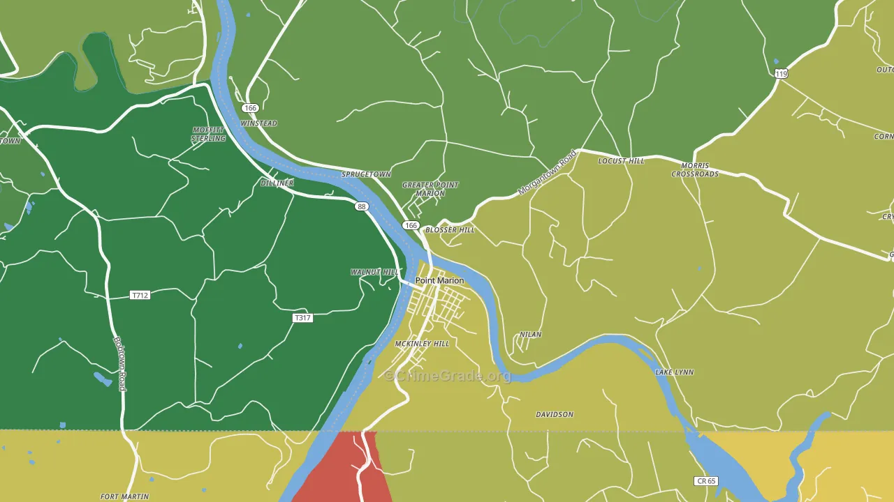 Point Marion, PA Map of Vehicle Theft Rates