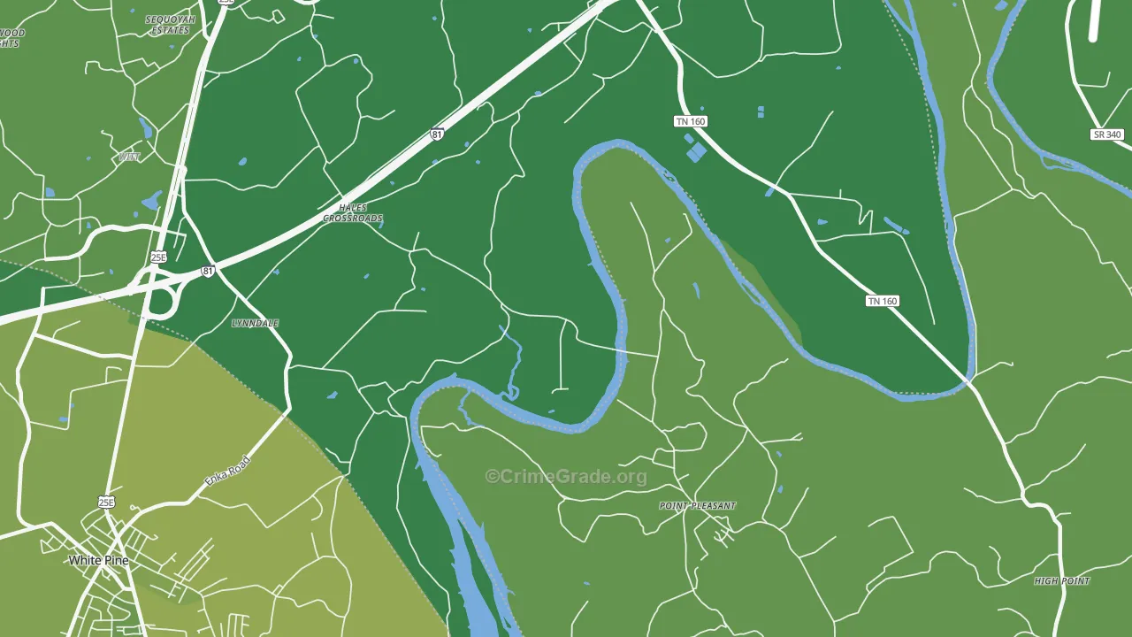 Point Pleasant, TN Map of Vehicle Theft Rates