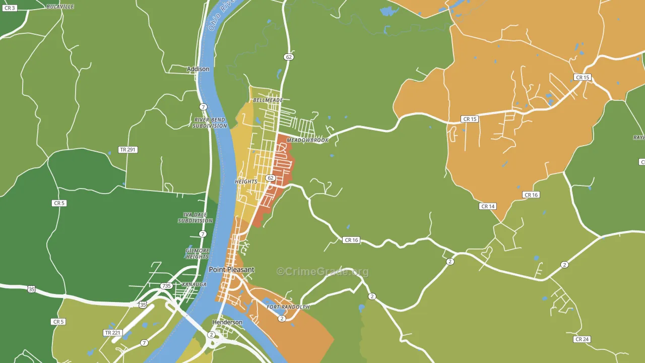 Point Pleasant, WV Map of Vehicle Theft Rates