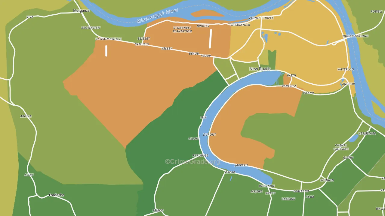 Pointe Coupee Parish, LA Map of Vehicle Theft Rates