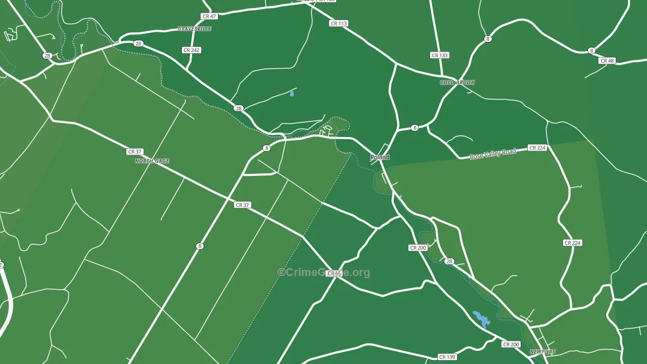Poland, NY Map of Vehicle Theft Rates