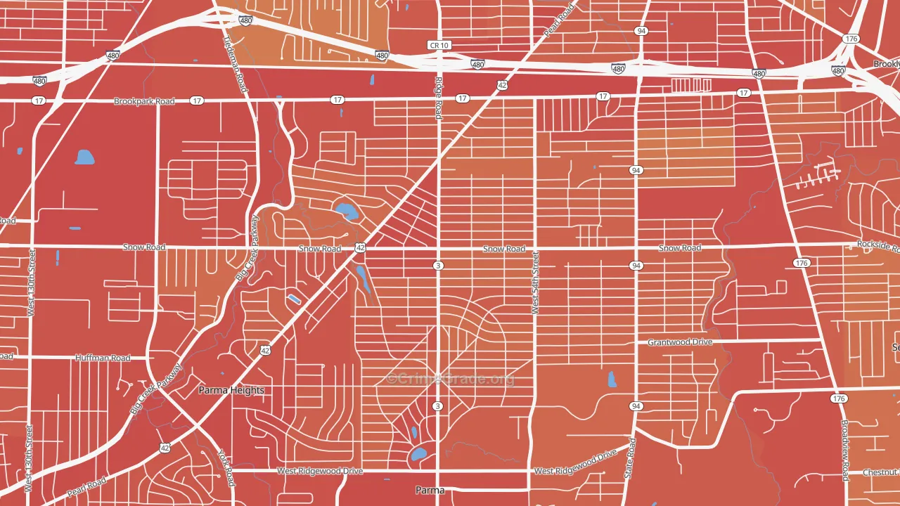 Polish Village, Parma, OH Map of Vehicle Theft Rates