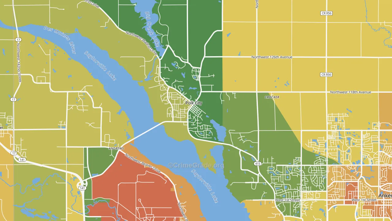 Polk City, IA Map of Vehicle Theft Rates