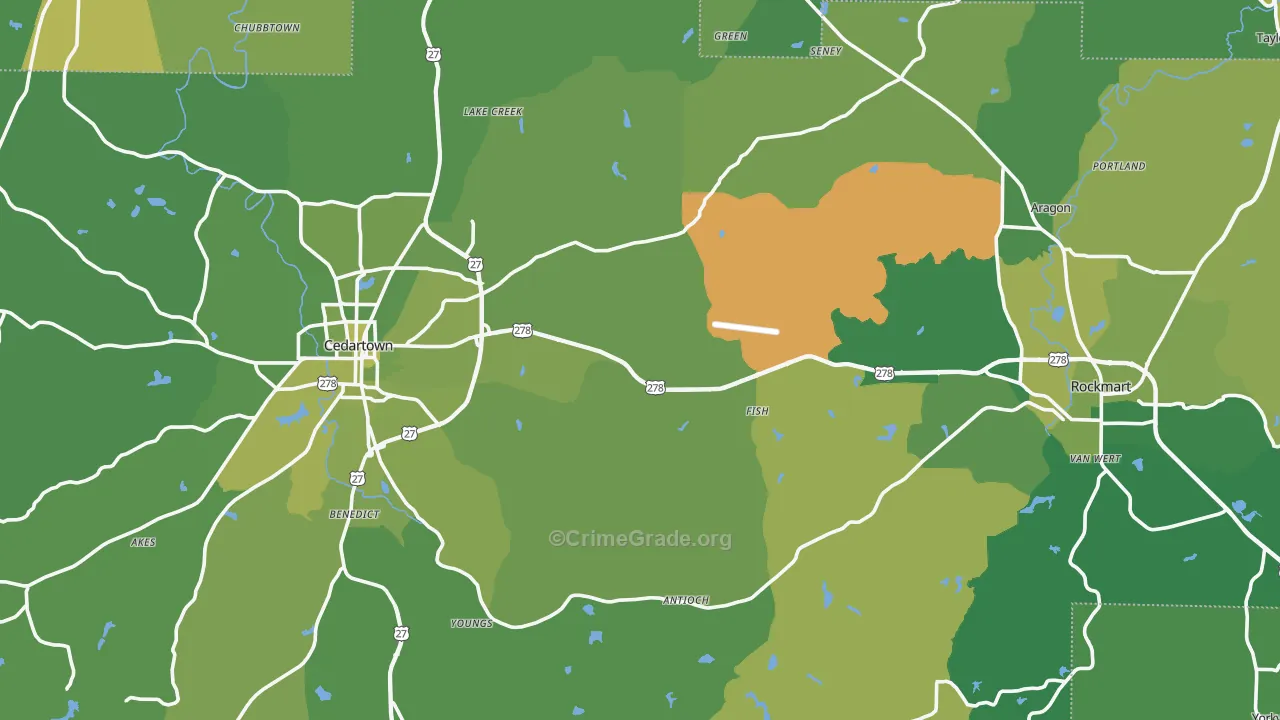 Polk County, GA Map of Vehicle Theft Rates
