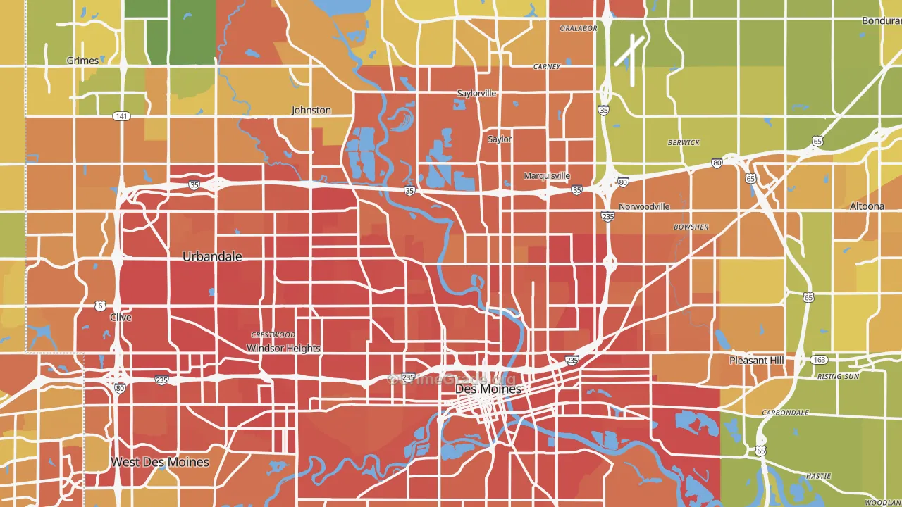 Polk County, IA Map of Vehicle Theft Rates
