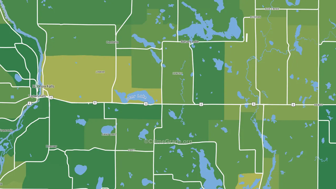 Polk County, WI Map of Vehicle Theft Rates