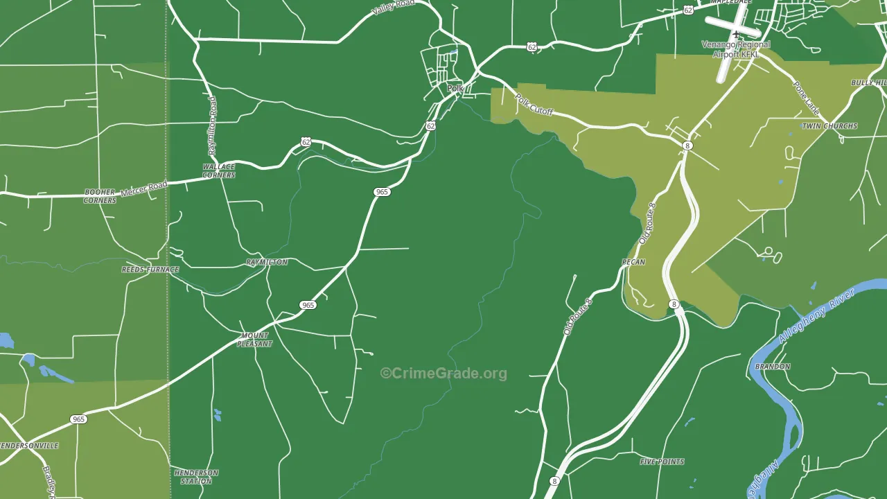 Polk, PA Map of Vehicle Theft Rates