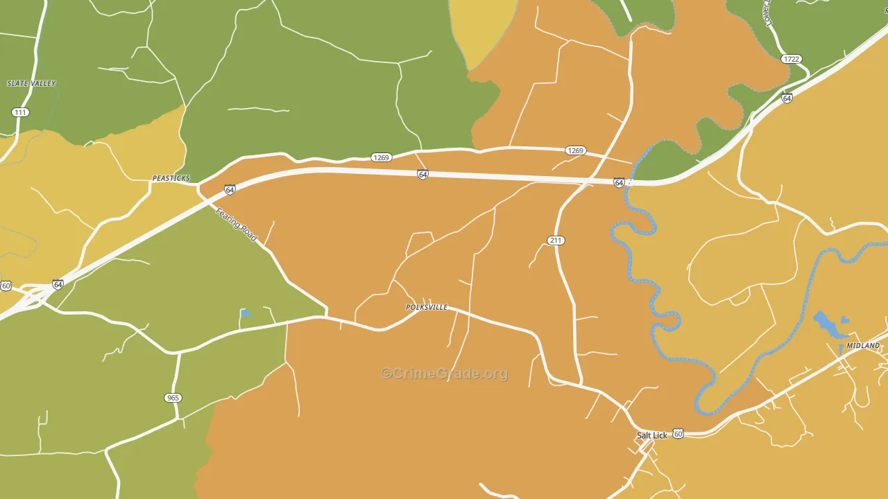 Polksville, KY Map of Vehicle Theft Rates