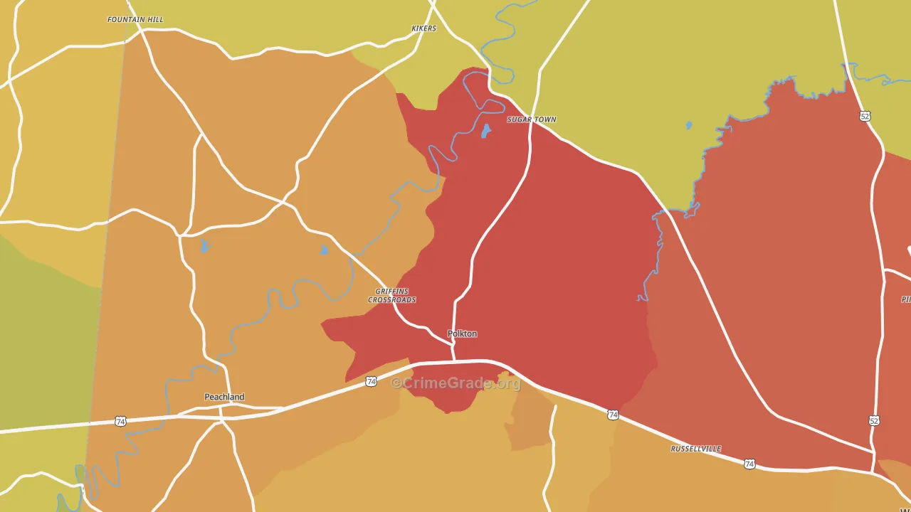 Polkton, NC Map of Vehicle Theft Rates