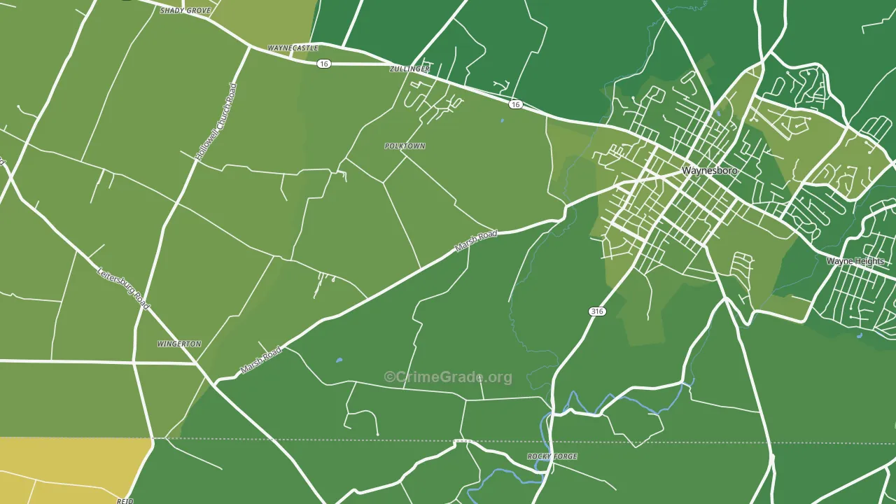 Polktown, PA Map of Vehicle Theft Rates