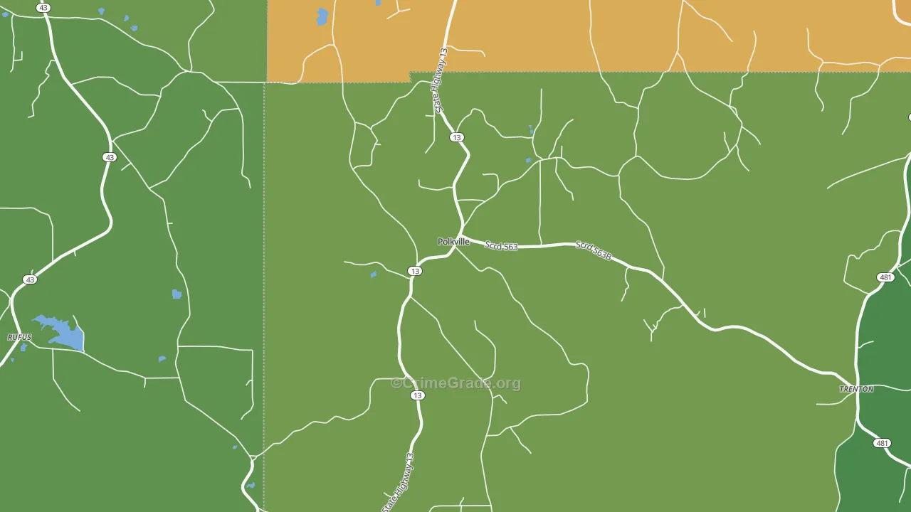 Polkville, MS Map of Vehicle Theft Rates