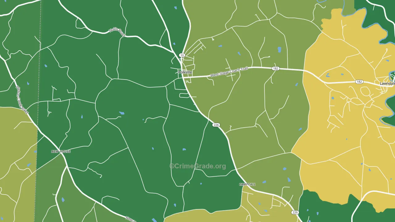 Polkville, NC Map of Vehicle Theft Rates