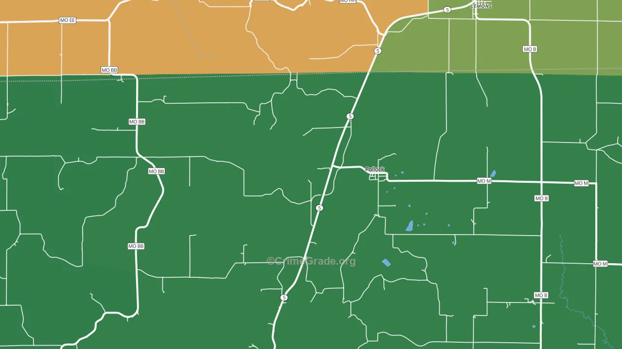 Pollock, MO Map of Vehicle Theft Rates