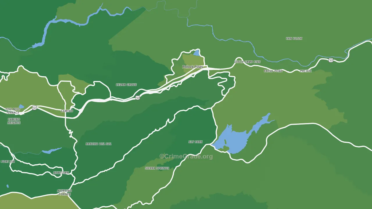 Pollock Pines, CA Map of Vehicle Theft Rates