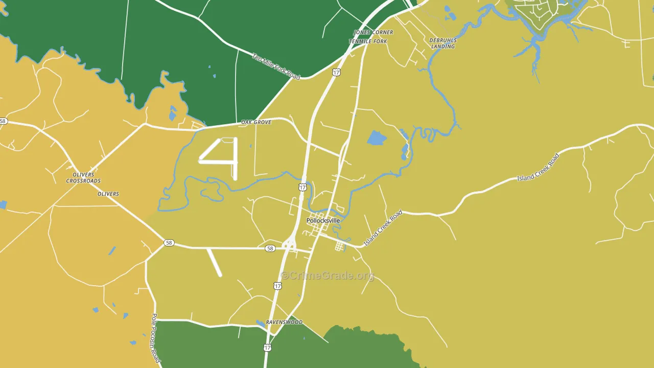 Pollocksville, NC Map of Vehicle Theft Rates