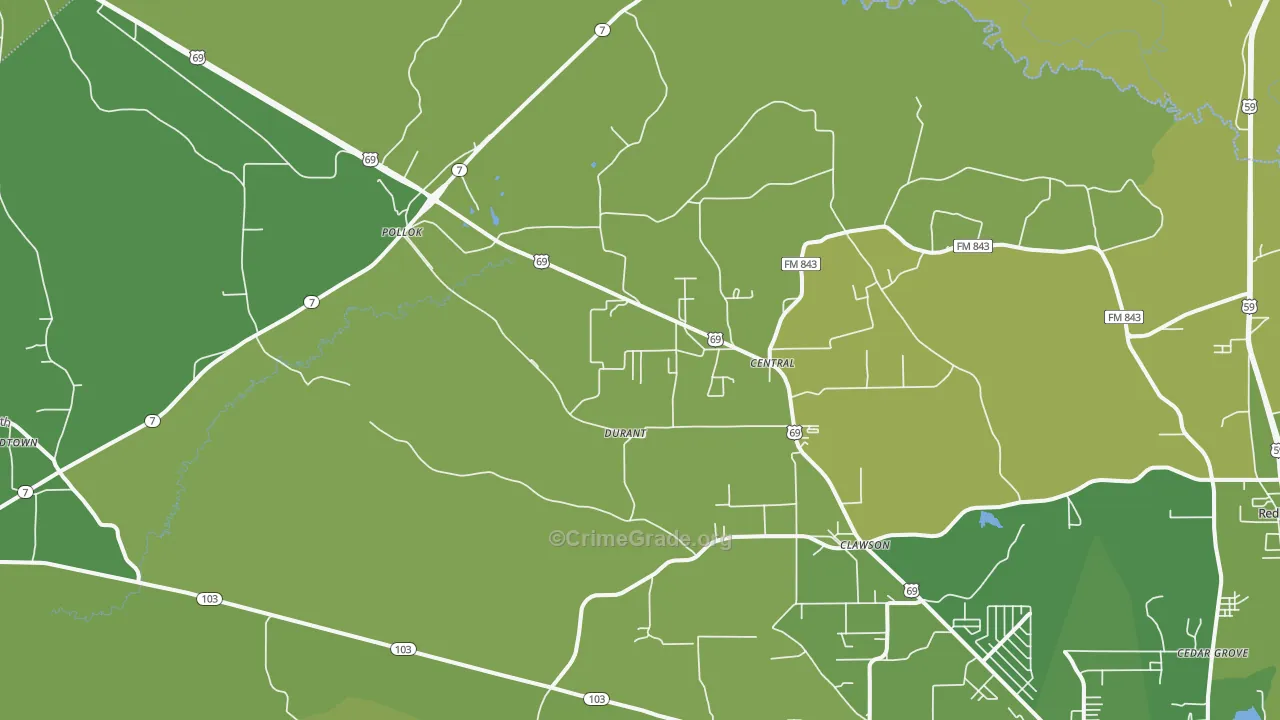Pollok, TX Map of Vehicle Theft Rates