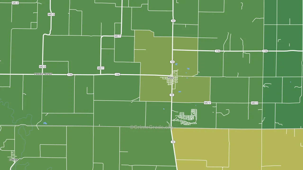 Polo, MO Map of Vehicle Theft Rates