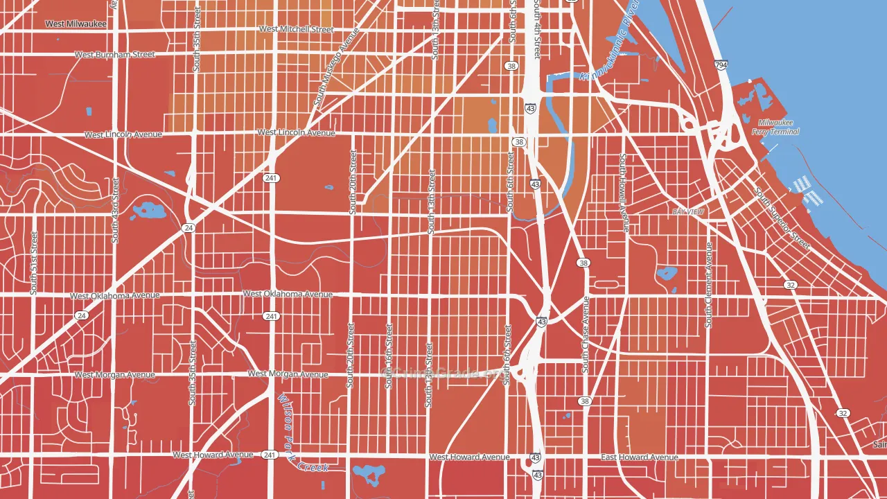 Polonia, Milwaukee, WI Map of Vehicle Theft Rates