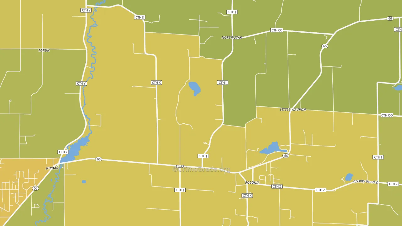 Polonia, WI Map of Vehicle Theft Rates