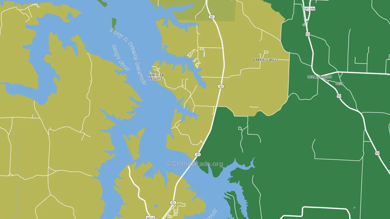 Pom-o-sa Heights, MO Map of Vehicle Theft Rates